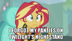 Size: 600x341 | Tagged: safe, edit, edited screencap, screencap, sunset shimmer, driving miss shimmer, driving miss shimmer: fluttershy, equestria girls, g4, my little pony equestria girls: better together, caption, car, faic, female, image macro, implied lesbian, implied scitwishimmer, implied sex, implied shipping, implied sunsetsparkle, meme, solo