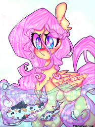 Size: 3000x4000 | Tagged: safe, artist:bunxl, fluttershy, fish, pegasus, pony, g4, female, heart, heart eyes, solo, swimming, water, wingding eyes