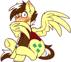 Size: 704x613 | Tagged: safe, artist:ruef, edit, oc, oc only, oc:silver lining, pegasus, pony, 2018 community collab, derpibooru community collaboration, blushing, clothes, embarrassed, male, preening, simple background, solo, stallion, transparent background, wings