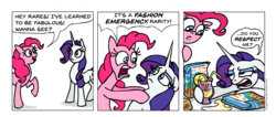 Size: 1246x526 | Tagged: safe, artist:gingerfoxy, pinkie pie, rarity, earth pony, pony, unicorn, pony comic generator, g4, alcohol, comic, dialogue, drink, drinking, simple background, white background