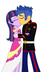 Size: 822x1276 | Tagged: safe, artist:danielarkansanengine, flash sentry, twilight sparkle, human, equestria girls, g4, clothes, couple, dress, female, kissing, male, marine, outfit, ship:flashlight, shipping, straight