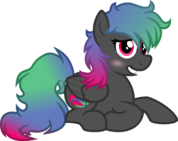 Size: 1200x953 | Tagged: safe, artist:binkyt11, derpibooru exclusive, oc, oc only, oc:paintheart, pegasus, pony, 2018 community collab, derpibooru community collaboration, .svg available, blushing, female, inkscape, looking at you, mare, multicolored hair, prone, shy, simple background, solo, svg, transparent background, vector