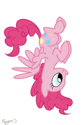 Size: 863x1319 | Tagged: safe, artist:dubsteppegasister, artist:lauren faust, pinkie pie, pegasus, pony, g4, cute, diapinkes, female, flying, hilarious in hindsight, mare, pegasus pinkie pie, pinkie being pinkie, race swap, simple background, smiling, solo, spread wings, transparent background, upside down, what could have been, wings