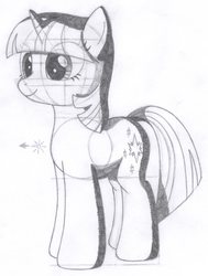 Size: 1024x1353 | Tagged: safe, artist:aafh, twilight sparkle, pony, unicorn, g4, female, monochrome, solo, traditional art