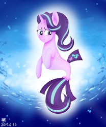 Size: 1500x1800 | Tagged: safe, artist:mangoxlsxls16, starlight glimmer, pony, seapony (g4), unicorn, g4, bubble, dorsal fin, female, fin, fish tail, flowing mane, flowing tail, mare, ocean, seaponified, seapony starlight glimmer, solo, species swap, swimming, tail, underwater, water