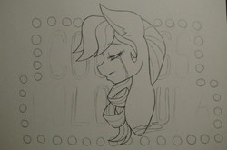 Size: 1141x752 | Tagged: safe, artist:dubsteppegasister, coloratura, pony, g4, bust, crying, female, monochrome, portrait, solo, traditional art