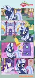 Size: 1919x4225 | Tagged: safe, artist:estories, rarity, oc, oc:silverlay, original species, pony, umbra pony, unicorn, comic:a(pple)ffection, g4, carousel boutique, comic, female, imminent makeover, mare, starry eyes, wingding eyes