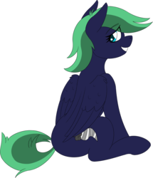Size: 2474x2877 | Tagged: safe, artist:wcnimbus, oc, oc only, oc:middy, pegasus, pony, 2018 community collab, derpibooru community collaboration, female, high res, looking back, mare, simple background, sitting, transparent background