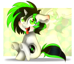 Size: 3728x3200 | Tagged: safe, artist:bl--blacklight, oc, oc only, oc:ray scratch, pony, unicorn, colt, high res, male, sitting, solo, tongue out