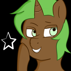 Size: 2000x2000 | Tagged: safe, artist:panustar, oc, oc only, pony, unicorn, bust, high res, hoof on cheek, male, simple background, smiling, smirk, solo, stallion, stars