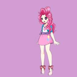 Size: 1024x1024 | Tagged: safe, artist:blaria95, pinkie pie, equestria girls, g4, anime, clothes, female, human coloration, pink background, shoes, simple background, skirt, solo
