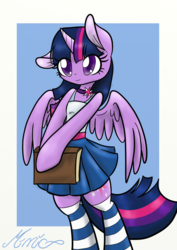 Size: 2480x3508 | Tagged: safe, artist:mimicproductions, twilight sparkle, alicorn, semi-anthro, g4, bipedal, book, bookhorse, clothes, cute, female, high res, socks, solo, striped socks, twiabetes, twilight sparkle (alicorn), zettai ryouiki