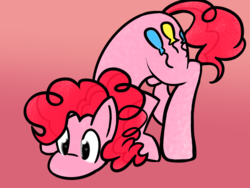 Size: 4000x3000 | Tagged: safe, artist:brsajo, pinkie pie, earth pony, pony, g4, behaving like a dog, cute, diapinkes, face down ass up, female, pink background, puppy pie, simple background, sniffing, solo