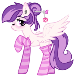Size: 1688x1708 | Tagged: safe, artist:astralblues, oc, oc only, oc:mentol heart, pegasus, pony, 2018 community collab, derpibooru community collaboration, blushing, clothes, ear piercing, female, freckles, looking at you, mare, one eye closed, piercing, raised hoof, shy, simple background, socks, solo, striped socks, transparent background, wings