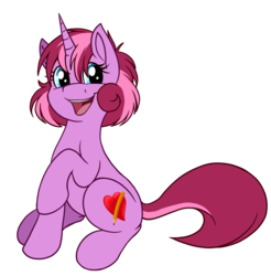 Size: 2747x2790 | Tagged: safe, artist:sugaryviolet, oc, oc only, oc:sugary violet, pony, unicorn, 2018 community collab, derpibooru community collaboration, female, high res, mare, open mouth, raised hoof, simple background, sitting, smiling, solo, transparent background
