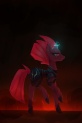 Size: 836x1250 | Tagged: safe, artist:nutellaakanutella, tempest shadow, pony, unicorn, g4, my little pony: the movie, armor, broken horn, eye scar, female, horn, looking at you, magic, mare, scar, solo, sparking horn