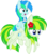 Size: 6021x6782 | Tagged: safe, artist:aureai, artist:cyanlightning, oc, oc only, oc:cyan lightning, oc:green lightning, pegasus, pony, unicorn, 2018 community collab, derpibooru community collaboration, g4, .svg available, absurd resolution, clothes, colt, cute, cyan lightning riding green lightning, duo, female, flower, flower in hair, flying, lidded eyes, male, mare, mother and son, ocbetes, open mouth, ponies riding ponies, riding, scarf, simple background, smiling, spread wings, transparent background, vector, wings