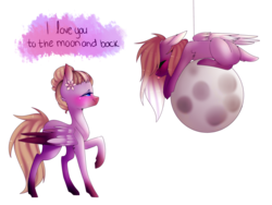 Size: 2000x1500 | Tagged: safe, artist:hyshyy, oc, oc only, pegasus, pony, eyes closed, female, mare, moon, raised hoof, simple background, tangible heavenly object, tongue out, transparent background