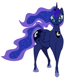 Size: 1900x2300 | Tagged: safe, artist:shitigal-artust, princess luna, alicorn, pony, g4, colored hooves, ethereal mane, hoers, hoof shoes, looking at you, simple background, smiling, starry mane, transparent background, wat, what has science done