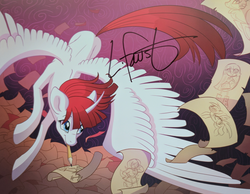 Size: 3260x2530 | Tagged: safe, artist:lauren faust, derpy hooves, velvet (tfh), oc, oc only, oc:fausticorn, alicorn, deer, pony, reindeer, them's fightin' herds, g4, alicorn oc, autograph, community related, cropped, drawing, flying, high res, lauren faust, milky way and the galaxy girls, paper, pencil, solo