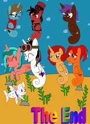 Size: 1700x2337 | Tagged: dead source, safe, artist:equestriaguy637, oc, oc only, oc:dr. wolf, oc:eliyora, oc:goldenfox, oc:keyframe, oc:lightning bliss, oc:ripple effect, oc:thespio, oc:toonkriticy2k, alicorn, merpony, pegasus, pony, sea pony, unicorn, comic:a magic lesson gone wrong, alicorn oc, analysis bronies, bubble, clothes, collar, comic, cutie mark, ending, gills, goggles, hat, jacket, red and black oc, rock, sea wolf, seaponified, seaweed, species swap, swimming, this will end in an extradition, top hat, underwater