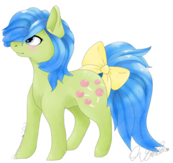 Size: 1024x967 | Tagged: safe, artist:dreamcreationsink, tootsie, earth pony, pony, g1, g4, blushing, bow, female, g1 to g4, generation leap, heart eyes, mare, simple background, solo, tail bow, transparent background, wingding eyes