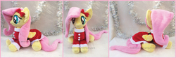 Size: 2226x742 | Tagged: safe, artist:lilmoon, fluttershy, pony, g4, christmas, clothes, costume, holiday, irl, photo, plushie, prone, santa costume, solo
