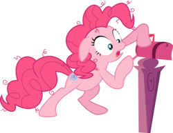 Size: 5760x4440 | Tagged: safe, artist:mehoep, pinkie pie, earth pony, pony, g4, wonderbolts academy, absurd resolution, belly, bipedal, desperate, female, mailbox, mare, messy mane, shocked, simple background, solo, transparent background, vector