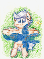 Size: 607x806 | Tagged: safe, artist:shoeunit, scootaloo, pegasus, pony, g4, colored pencil drawing, female, filly, grass, lying, on back, shadow, solo, traditional art