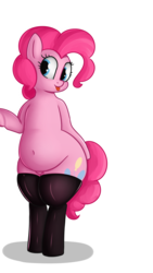 Size: 1080x1920 | Tagged: safe, artist:andelai, pinkie pie, earth pony, pony, g4, belly, belly button, bipedal, chubby, clothes, fat, female, ponk, pudgy pie, simple background, solo, stockings, thigh highs, tongue out, transparent background, wide hips