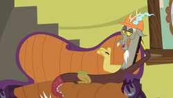 Size: 1280x720 | Tagged: safe, screencap, discord, discordant harmony, g4, couch, hard hat, male, solo