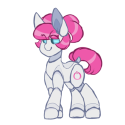 Size: 1250x1250 | Tagged: safe, artist:php172, oc, oc only, oc:miu bot, pony, robot, robot pony, eye glow, female, mare, pigtails, simple background, smiling, solo, transparent background