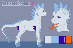 Size: 5000x3271 | Tagged: safe, artist:imreer, oc, oc only, oc:crescent sapphire, dracony, hybrid, female, long tongue, reference sheet, solo, tongue out