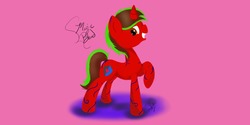 Size: 1366x685 | Tagged: safe, oc, oc only, oc:magic blood, pony, unicorn, grin, raised hoof, smiling, solo