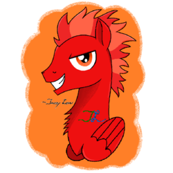 Size: 737x737 | Tagged: safe, artist:speedy1369, oc, oc only, oc:flame blitz, pegasus, pony, looking at you, signature, simple background, solo, transparent background, wings