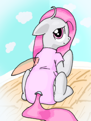 Size: 1536x2048 | Tagged: safe, artist:hgdb, oc, oc only, oc:jadin, changeling, changeling oc, diaper, non-baby in diaper, one winged pegasus, onesie, solo