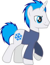 Size: 1104x1418 | Tagged: safe, artist:cakonde, oc, oc only, pony, unicorn, 2018 community collab, derpibooru community collaboration, clothed ponies, clothes, male, original character do not steal, raised hoof, simple background, smiling, snow, snowflake, solo, stallion, transparent background