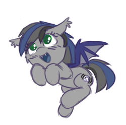 Size: 432x428 | Tagged: safe, artist:rivibaes, oc, oc only, oc:nightglider, bat pony, pony, bat pony oc, blushing, cute, female, flying, happy, mare, no source available, open mouth, simple background, solo, weapons-grade cute, white background