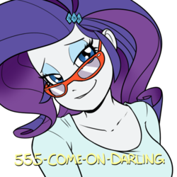 Size: 500x500 | Tagged: source needed, safe, artist:reiduran, rarity, equestria girls, g4, bedroom eyes, blouse, bust, clothes, colored, darling, female, glasses, glasses rarity, hair, hairpin, looking at you, makeup, phone number, rarity's glasses, simple background, smiling, smirk, smug, smugity, solo, teenager, transparent background