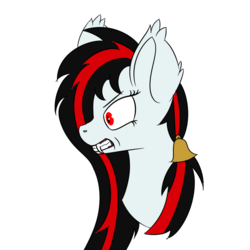Size: 1024x1024 | Tagged: safe, artist:lunar froxy, oc, oc only, oc:chimebell, bat pony, pony, angry, bell, bust, fangs, solo