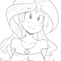 Size: 500x500 | Tagged: dead source, safe, artist:reiduran, sunset shimmer, equestria girls, g4, breasts, bust, busty sunset shimmer, cute, female, geode of empathy, grayscale, jewelry, long hair, monochrome, necklace, pendant, shimmerbetes, shoulderless, simple background, solo, strapless, white background