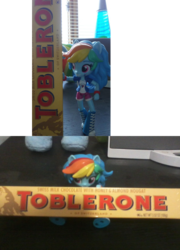 Size: 797x1110 | Tagged: safe, rainbow dash, equestria girls, g4, doll, equestria girls minis, eqventures of the minis, irl, photo, solo, toblerone, toy