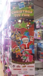 Size: 2322x4128 | Tagged: safe, photographer:horsesplease, pinkie pie, g4, advertisement, bumblebee (transformers), christmas, hasbro, holiday, irl, malaysia, mascot, monopoly, photo, play-doh, toys r us, transformers, uncle pennybags