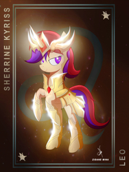 Size: 3161x4200 | Tagged: safe, artist:zidanemina, oc, oc only, oc:sherrine kyriss, pony, armor, female, horoscope, leo, rearing, solo