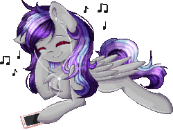 Size: 285x214 | Tagged: safe, artist:sketchyhowl, oc, oc only, oc:sketchy howl, pegasus, pony, animated, cellphone, eyes closed, female, gif, mare, phone, pixel art, prone, simple background, solo, transparent background