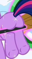 Size: 390x715 | Tagged: safe, screencap, twilight sparkle, pony, unicorn, g4, winter wrap up, butt, cropped, female, magic, mare, out of context, plot, solo, sparkles, squishy, telekinesis, twibutt