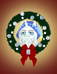 Size: 2550x3300 | Tagged: safe, artist:flutterluv, star swirl the bearded, pony, unicorn, g4, christmas wreath, female, high res, male, mare, solo, stallion, wreath