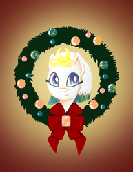 Size: 2550x3300 | Tagged: safe, artist:flutterluv, somnambula, pegasus, pony, g4, christmas wreath, female, high res, mare, smiling, solo, wreath