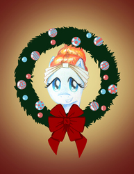 Size: 2550x3300 | Tagged: safe, artist:flutterluv, meadowbrook, earth pony, pony, g4, christmas wreath, female, high res, mare, smiling, solo, wreath