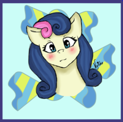 Size: 528x526 | Tagged: safe, artist:nyokoart, bon bon, sweetie drops, earth pony, pony, g4, blushing, bust, female, looking at you, mare, portrait, solo